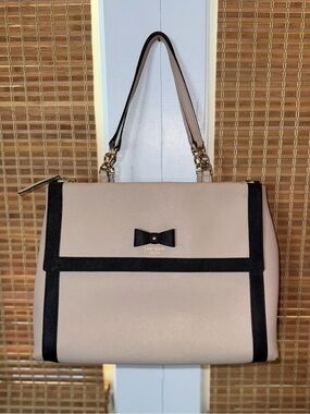 Kate Spade Hazel Court Mason Large Leather Tote Bag with Bow - Cream & Black
